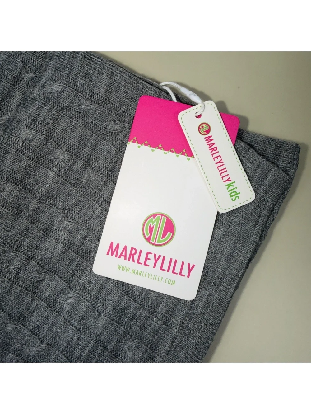 NWT Marleylilly Kids Heather Gray Cable Knit Monogram Poncho Youth HHL